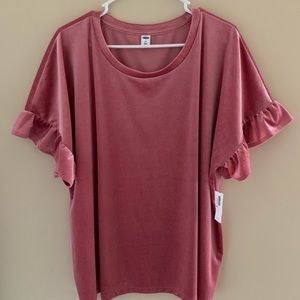 Old Navy Pink Velvet Glitter Ruffle Sleeve T
